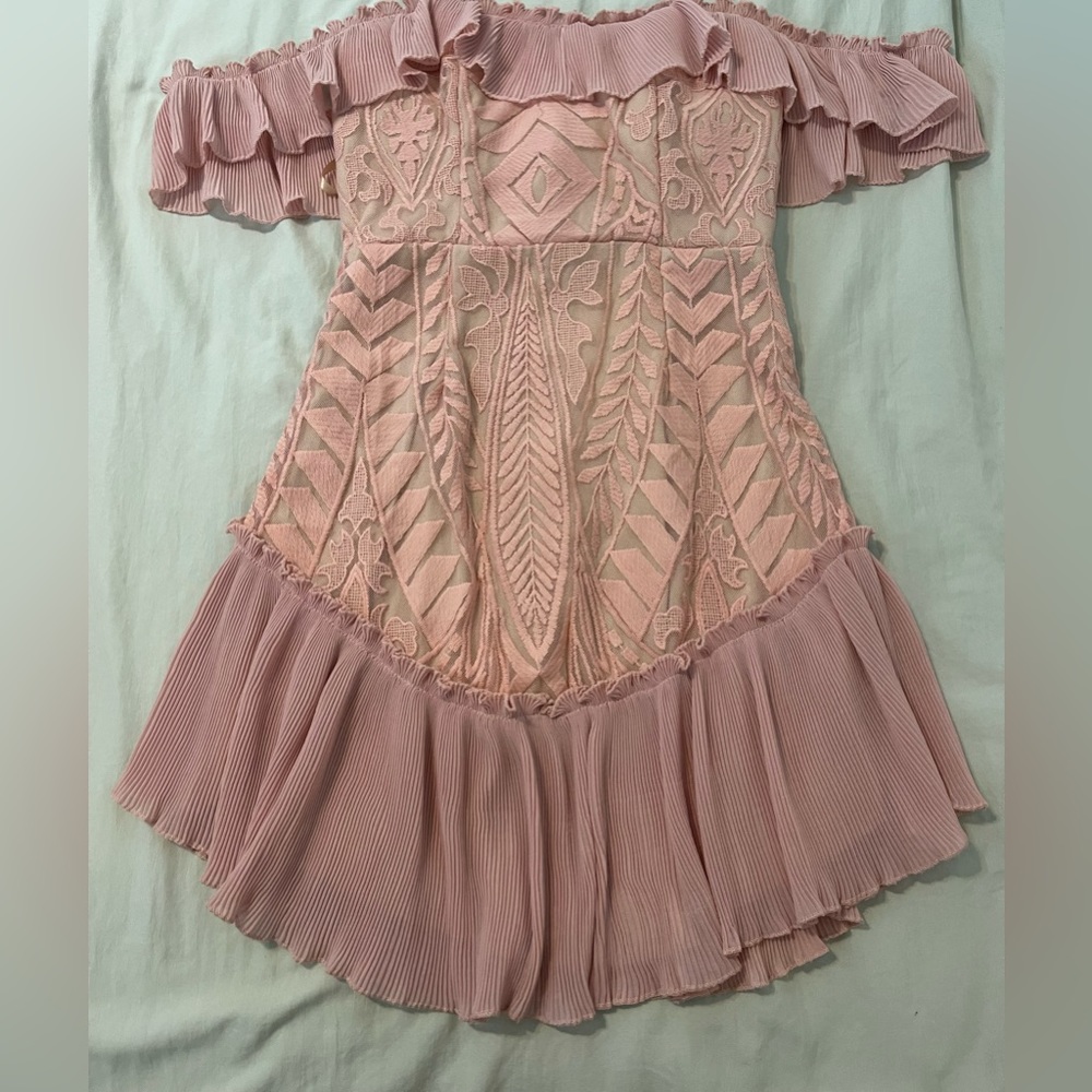 Pink off the shoulder mini dress